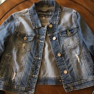 Maurice’s light wash destructed jean jacket